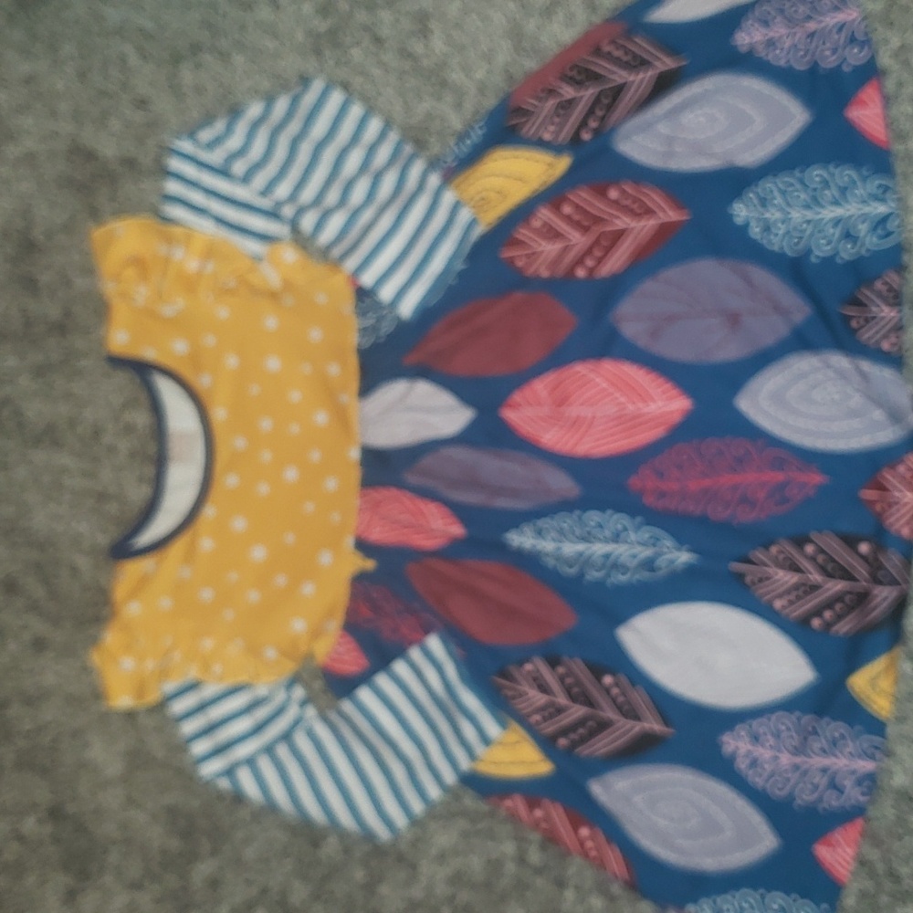 Penelope Plumm Size 3 Dress yellow& white polka dots,white & teal strips, multi